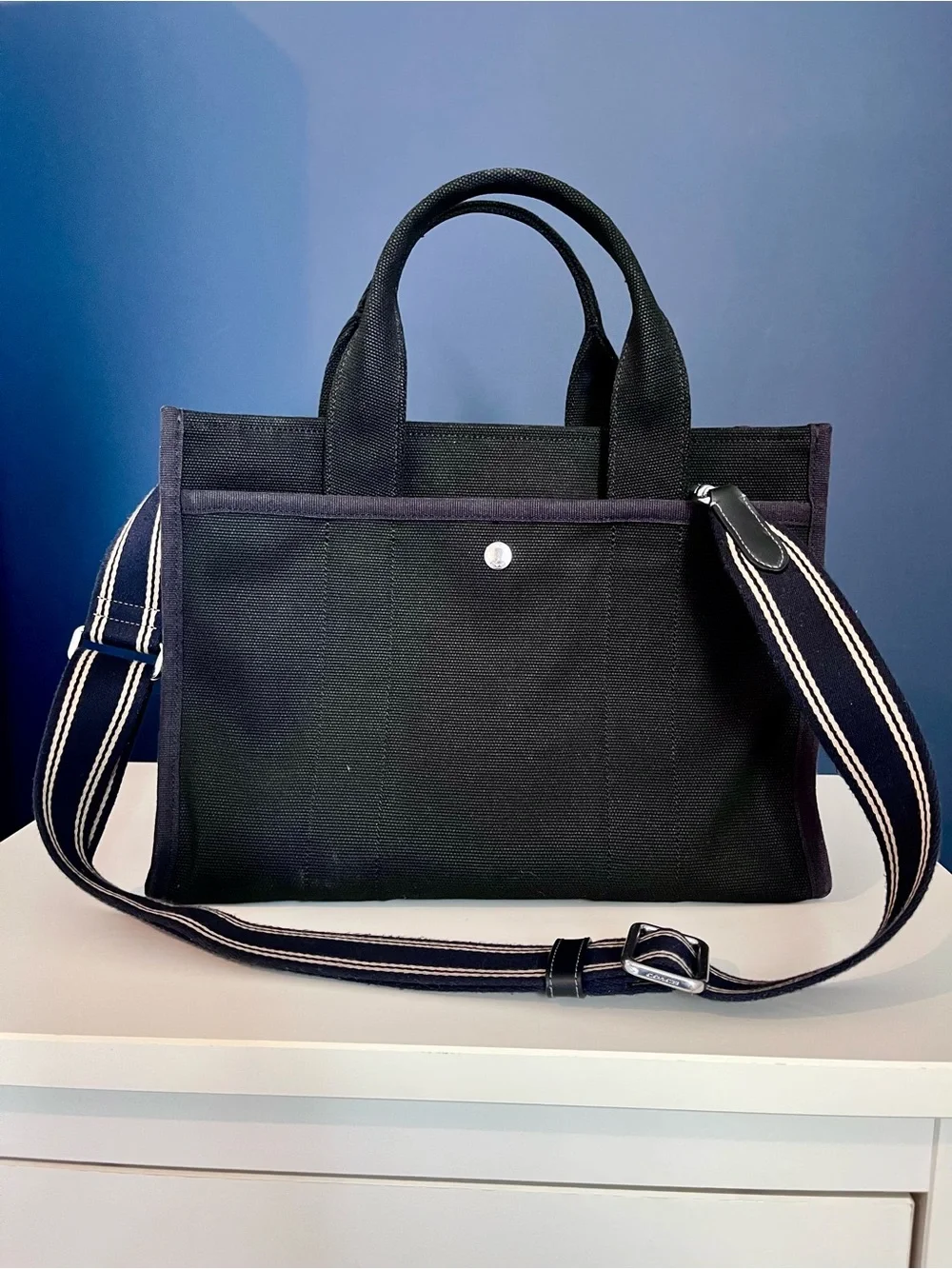 Coach Black Canvas Tote with Tan Logo
